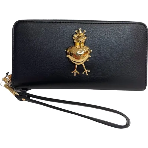 Schwarzes Portemonnaie mit goldener Metallfrosch-Applikation - Love Moschino - Modalova