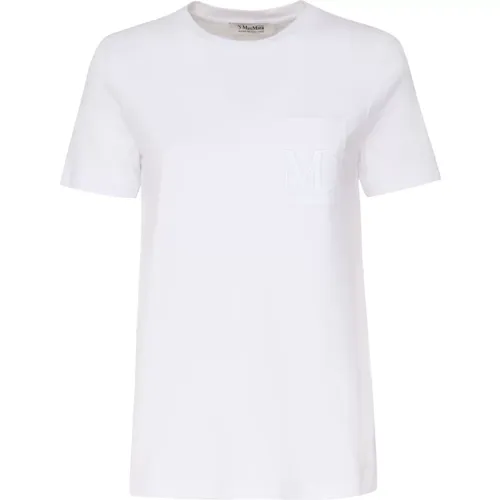 Weiße Baumwoll-T-Shirt mit Brusttasche , Damen, Größe: XS - Max Mara - Modalova