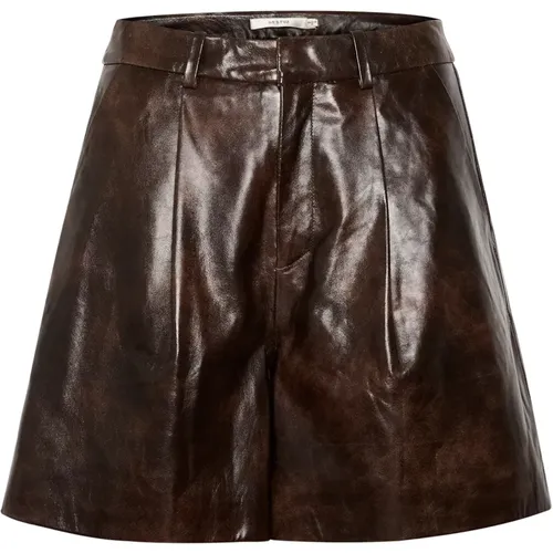 Hohe Taille Braune Leder Shorts , Damen, Größe: L - Gestuz - Modalova