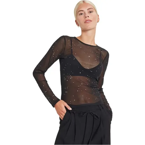 Schwarzes Transparentes Top mit Strass-Detail , Damen, Größe: L - Envii - Modalova