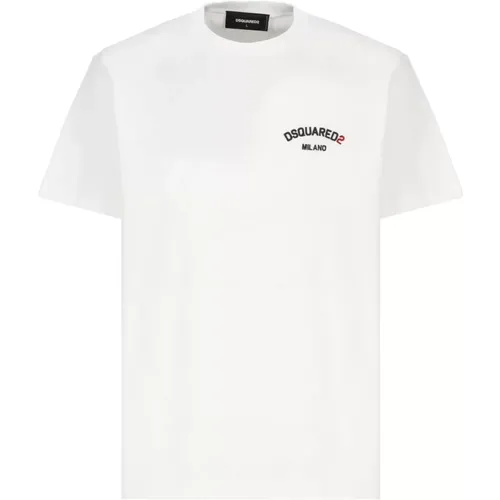 Weißes T-Shirt mit gesticktem Logo , Herren, Größe: L - Dsquared2 - Modalova