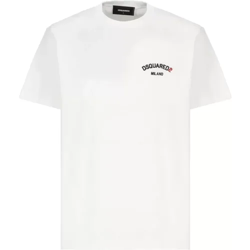 Weißes T-Shirt mit gesticktem Logo - Dsquared2 - Modalova