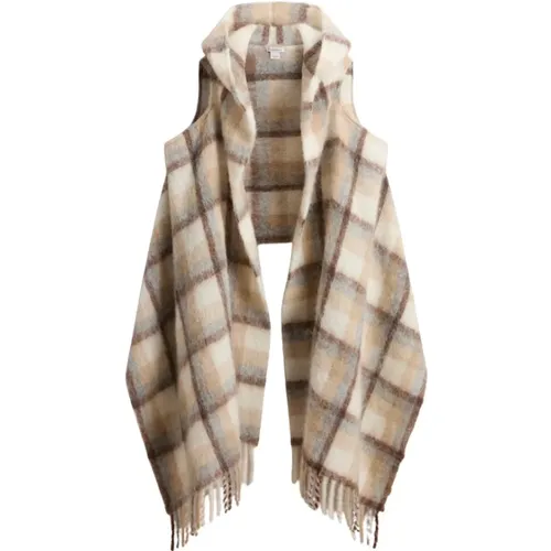 Cream Check Alpaca Mohair Scarf Cape , female, Sizes: ONE SIZE - Woolrich - Modalova