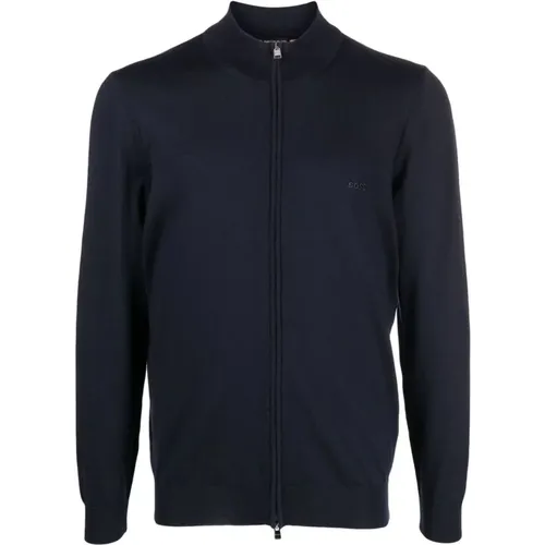 Wool Cardigan with Full Zip Fastening , male, Sizes: 2XL, 3XL, XL, L - Hugo Boss - Modalova