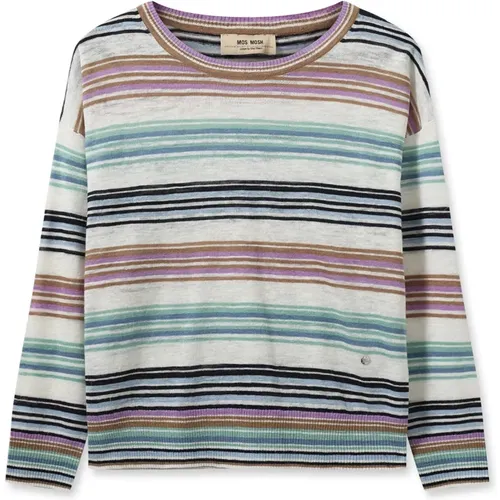 Striped Linen Knit Sweater , female, Sizes: XS, S, L, XL, M - MOS MOSH - Modalova