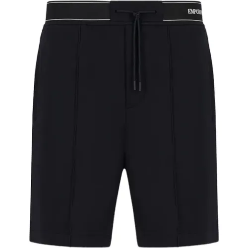 Navy Blue Drawstring Shorts in Double Jersey , male, Sizes: M - Emporio Armani - Modalova