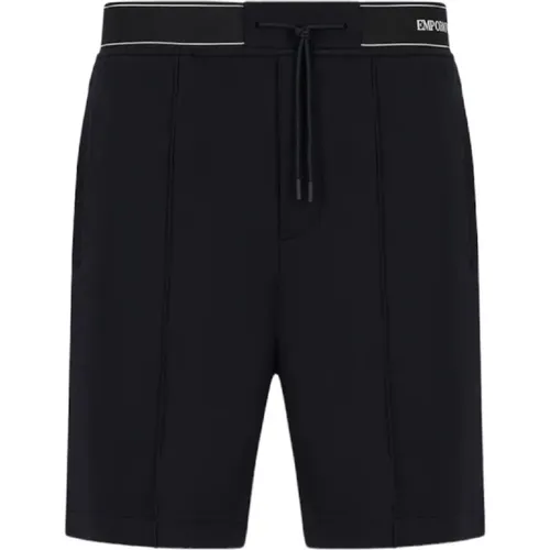 Navyblaue Shorts mit Kordelzug aus Doppel-Jersey , Herren, Größe: L - Emporio Armani - Modalova