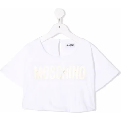 Weißes Cropped Logo-Print T-Shirt für stilbewusste junge Mädchen - Moschino - Modalova