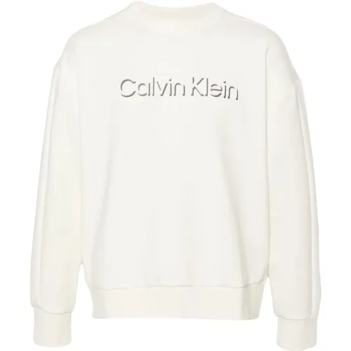 Weißer Pullover mit Front CK Print , Herren, Größe: XL - Calvin Klein - Modalova