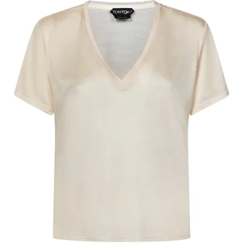 Silk Knit V-Neck T-Shirt , female, Sizes: S - Tom Ford - Modalova