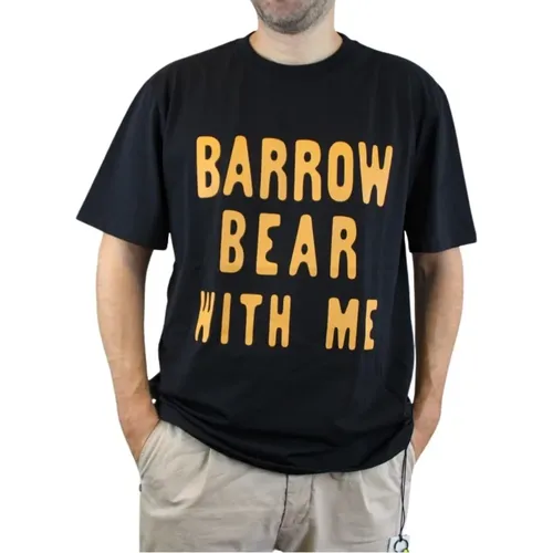 Schwarzes T-Shirt mit kurzen Ärmeln und Buchstaben vorne und Design hinten , Herren, Größe: L - Barrow - Modalova