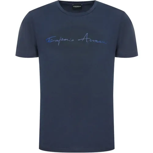 Mixed Linen Shirt with Cursive Labels , male, Sizes: S - Emporio Armani - Modalova