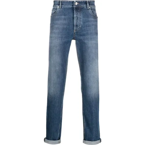 Blaue Denim Jeans mit Logo-Detail , Herren, Größe: XL - BRUNELLO CUCINELLI - Modalova