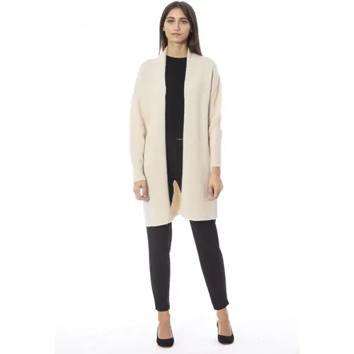 Langer Cardigan mit Feinen Rippbündchen , Damen, Größe: L - Alpha Studio - Modalova