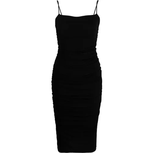 Schwarzes Spaghettiträger Rüschen Midi Kleid , Damen, Größe: XS - pinko - Modalova