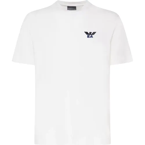 Weiße Baumwoll-T-Shirt Runder Kragen Kurze Ärmel , Herren, Größe: S - Emporio Armani - Modalova