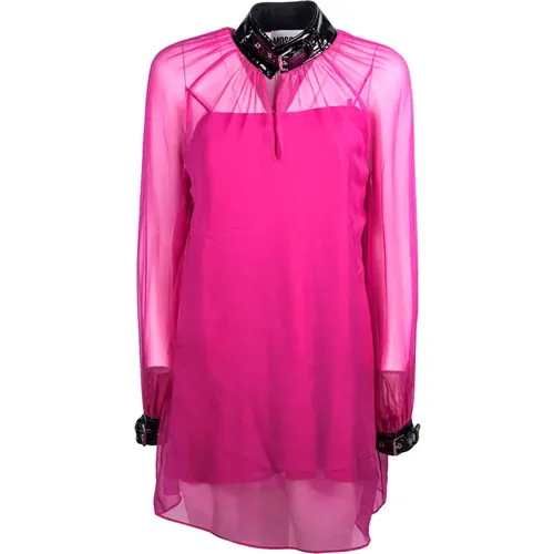Fuchsia Bondage Silk Midi Dress , female, Sizes: S, XS - Moschino - Modalova