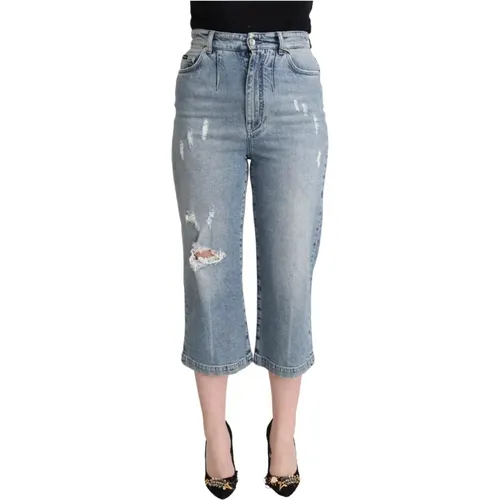 High-Waist Capri Cropped Denim Jeans , Damen, Größe: XS - Dolce & Gabbana - Modalova