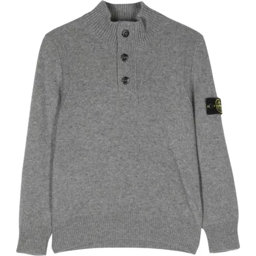 Grauer Strickpullover Reißverschluss Logo Patch - Stone Island - Modalova