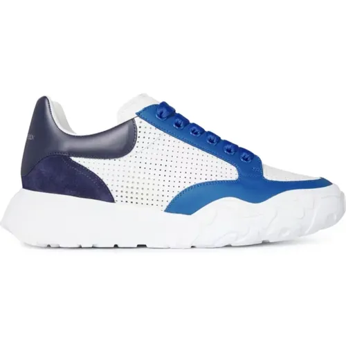 Perforated Court Sneakers White/Navy/Ocean Blue , male, Sizes: 8 UK - alexander mcqueen - Modalova