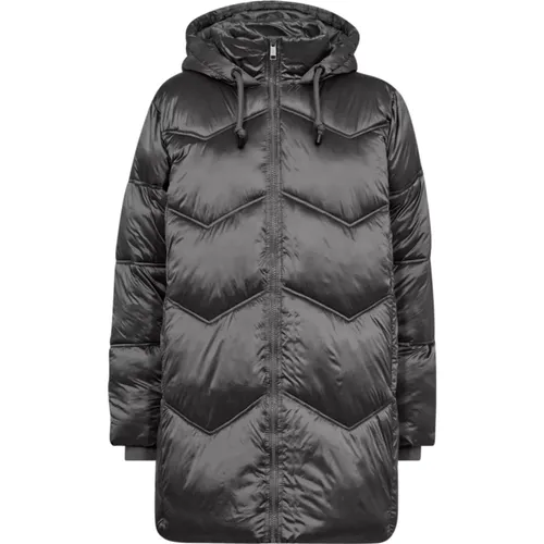 Silberne Steppjacke mit Kapuze , Damen, Größe: L - FREEQUENT - Modalova