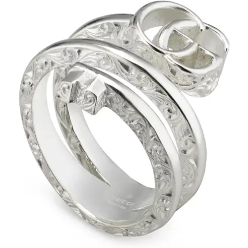 Double Band Silver Logo Ring , female, Sizes: 51 MM - Gucci - Modalova