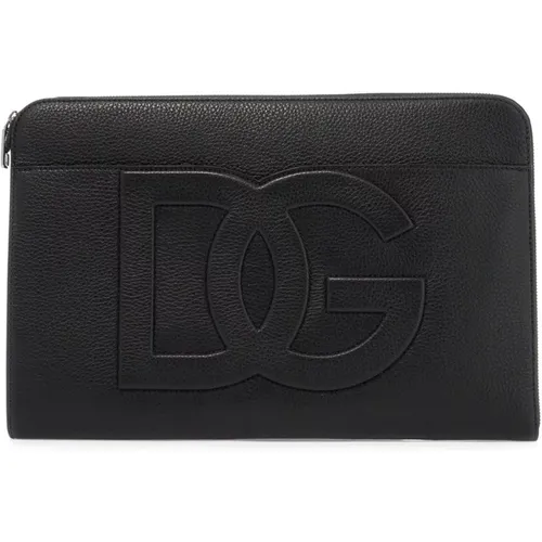 Embossed Logo Leather Pouch , female, Sizes: ONE SIZE - Dolce & Gabbana - Modalova