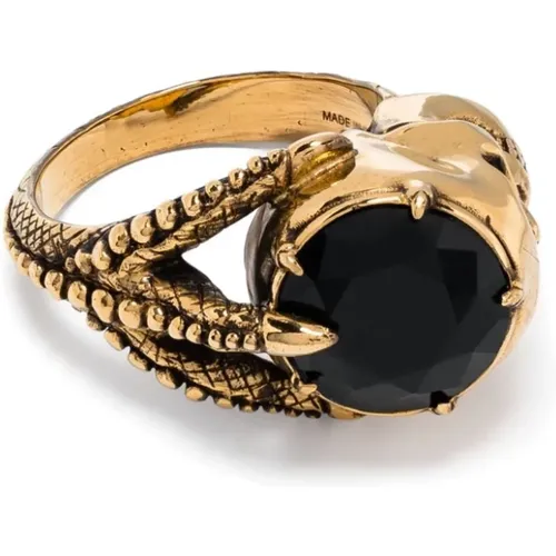 Golden Claw Ring with Swarovski Crystal and Skull Appliqué , male, Sizes: 58 MM - alexander mcqueen - Modalova