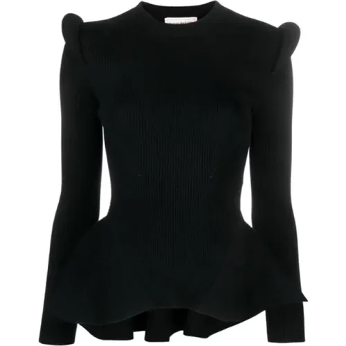 Ribbed Kickback Shoulder Wool Sweater , female, Sizes: L - alexander mcqueen - Modalova