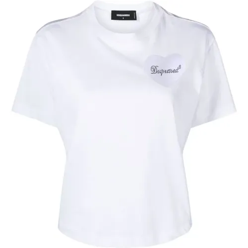 Weiße T-Shirts und Polos mit Herz-Motiv , Damen, Größe: XS - Dsquared2 - Modalova
