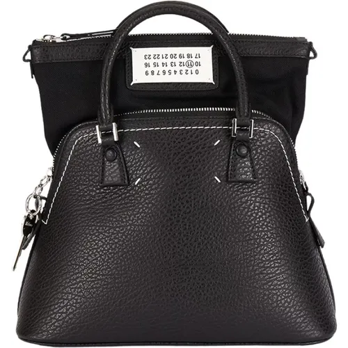 Schwarze Leder-Tote-Tasche mit Etikettendetail,Schwarze 5AC Classic Mini Taschen - Maison Margiela - Modalova