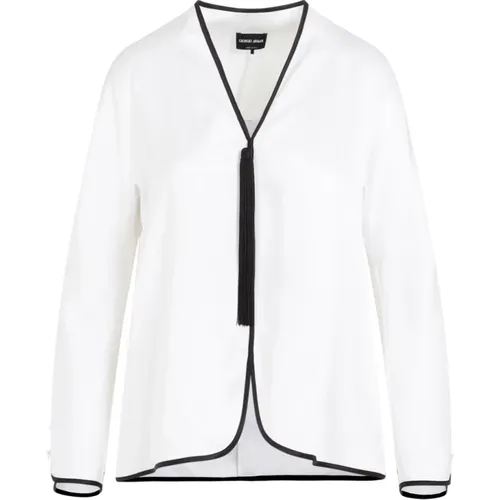Silk Shirt V-Neck Long Sleeves , female, Sizes: S - Giorgio Armani - Modalova