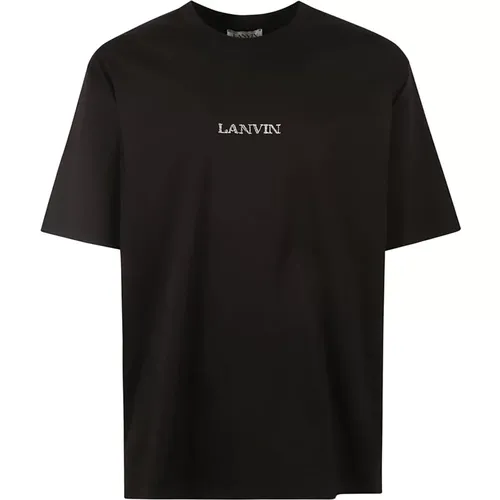Schwarzes Baumwoll-T-Shirt mit Besticktem Logo , Herren, Größe: M - Lanvin - Modalova
