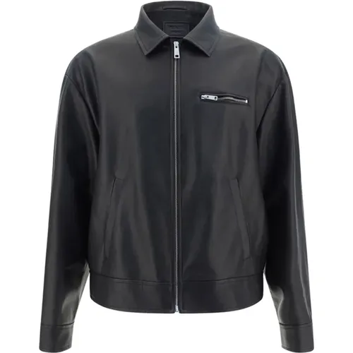 Leather Jacket with Zip Fastening , male, Sizes: L - Prada - Modalova