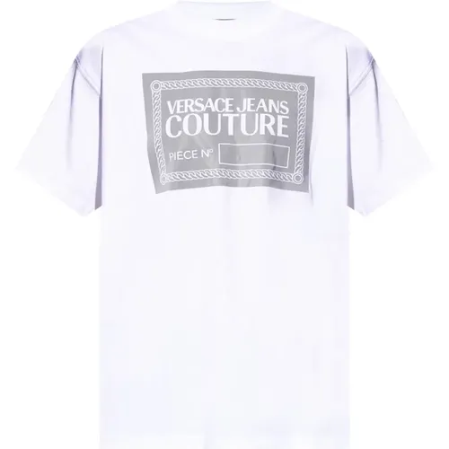Weißes Crewneck T-Shirt mit auffälligem Grafikdruck - Versace Jeans Couture - Modalova