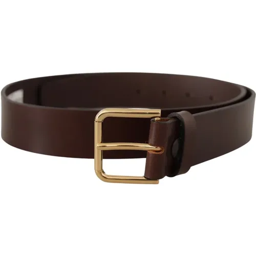 Plain Leather Belt with Gold Buckle , male, Sizes: 90 CM - Dolce & Gabbana - Modalova