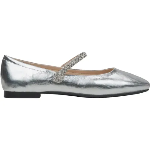 Silberne Mary Jane Damen Ballettflats mit Dekorativem Riemen - Estro - Modalova