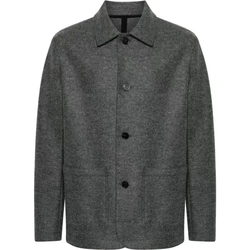 Anthracite Wool Jacket Spread Collar Pockets , male, Sizes: L - Harris Wharf London - Modalova