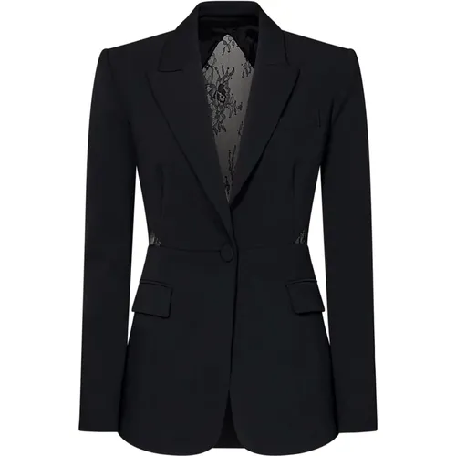 Schwarze Einreiher-Jacke mit floralem Spitzen-Einsatz,Blazer mit Spitzenbesatz - pinko - Modalova
