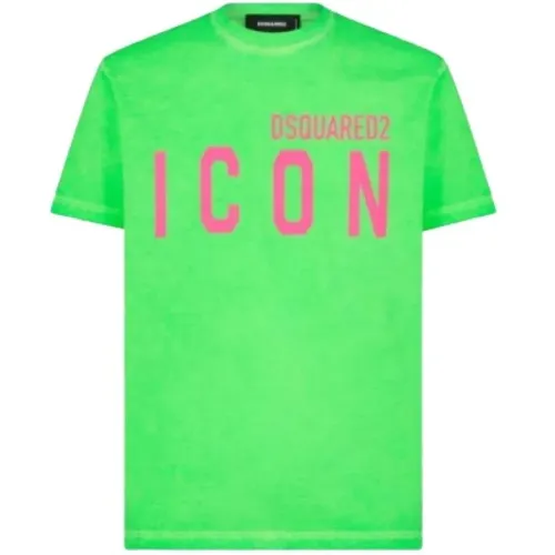 Fluoreszierendes grünes Tee-shirt mit ikonischem Logo , Herren, Größe: L - Dsquared2 - Modalova