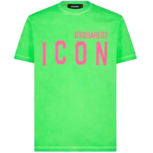 Fluoreszierendes grünes Tee-shirt mit ikonischem Logo , Herren, Größe: S - Dsquared2 - Modalova