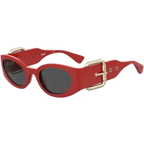Sonnenbrille mit rotem Rahmen und grauen Gläsern , unisex, Größe: 53 MM - Moschino - Modalova