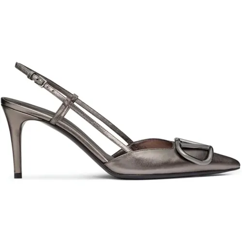 Metallic Grey Slingback Heels , female, Sizes: 3 1/2 UK, 6 1/2 UK, 8 UK, 3 UK, 5 UK, 6 UK, 5 1/2 UK, 2 UK, 7 UK, 4 1/2 UK - Valentino Garavani - Modalova