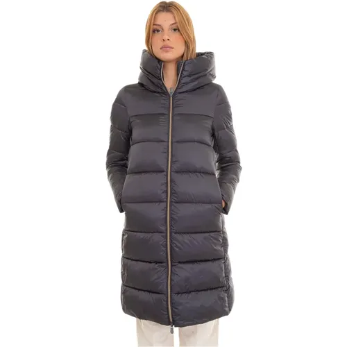 Quilted Long Jacket with Fixed Hood , female, Sizes: L, 3XL, 2XL, XL - Save The Duck - Modalova