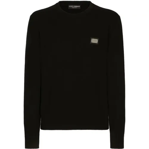 Schwarze Sweaters - Pull GIROCOLLO,Luxuriöser Woll- und Kaschmir-Crewneck-Pullover - Dolce & Gabbana - Modalova