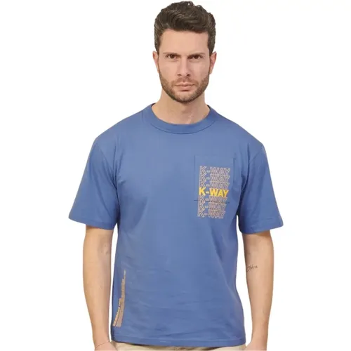 Blaues T-Shirt mit Tasche und Schriftzug - K-way - Modalova
