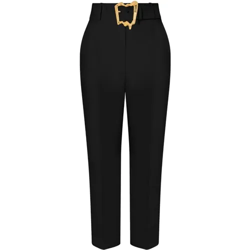 Cropped Stretch Trousers with Removable Belt and Gold Buckle , female, Sizes: XS, S, M - Moschino - Modalova