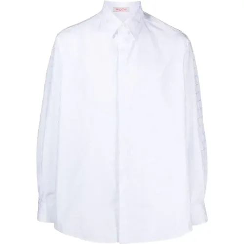 Weiße Iconographe Jacquard Hemden,Weiße Baumwollbluse mit VLogo-Detail - Valentino Garavani - Modalova