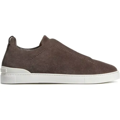 Braune Slip-On Sneakers aus Wildleder - Ermenegildo Zegna - Modalova