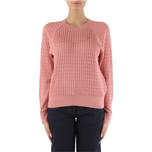 Cotton Cable Knit Logo Sweater , female, Sizes: S, XS, L - Tommy Hilfiger - Modalova